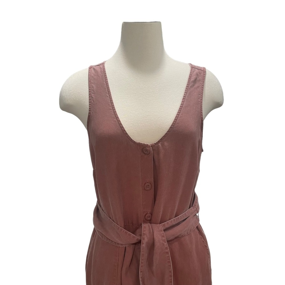 Sleeveless Button-Front Belted Jumpsuit Rose Pink Women's Sz M Casual Chic Comfy - Picture 4 of 10